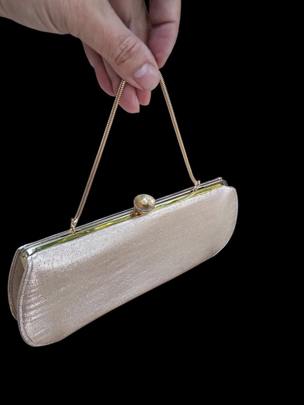 Vintage Metallic Champagne Evening Clutch with Chain Handle